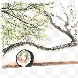 生机勃勃的花园图片_院墙外的春天水墨画PNG免抠素材