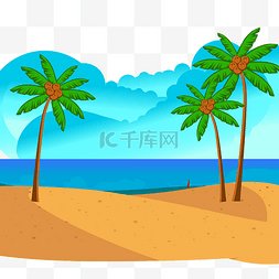 大海沙滩夏天图片_大海沙滩椰树装饰