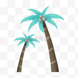 小清新卡通装饰图片_海边的两棵椰子树