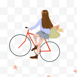 女孩自行车图片_卡通骑自行车的女孩