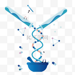 卡通医用口罩图片_卡通手绘基因药物研究图