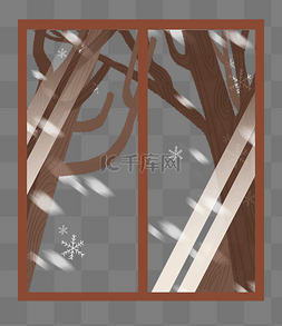 窗户树枝图片_大寒节气窗户窗外下雪树枝