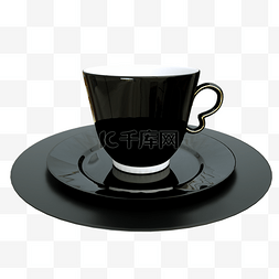 黑色咖啡杯图片_金线黑色咖啡杯