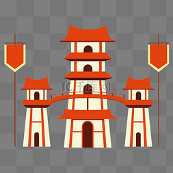红色中式城堡插图