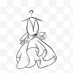手绘插画婚礼图片_手绘黑白线描女性婚礼礼服插画