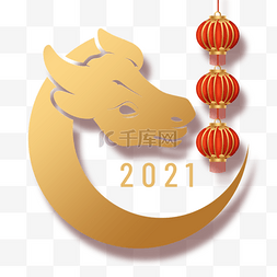 红色剪纸喜庆图片_牛年农历新年春节金色吉祥牛头