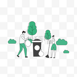 绿色环保垃圾分类图片_卡通手绘植物垃圾分类插画