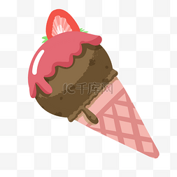 草莓甜筒冰激凌图片_夏季草莓巧克力冰激凌PNG