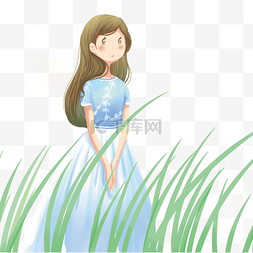 可爱的小女孩在草丛