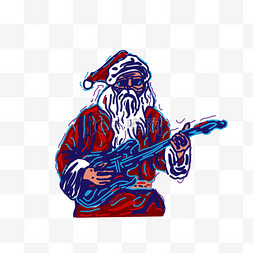 手绘吉他线条圣诞老人