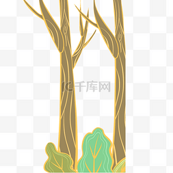 绿叶装饰的卡通树木
