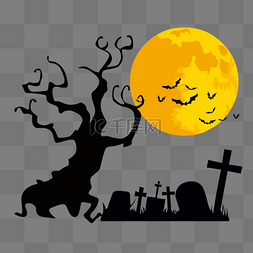 月亮树影图片_万圣节月亮墓地剪影