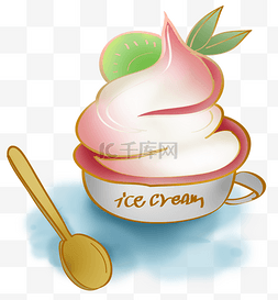 果味冰淇淋和勺子