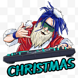 歌手素材图片_圣诞节dj圣诞老人摇滚朋克插画元