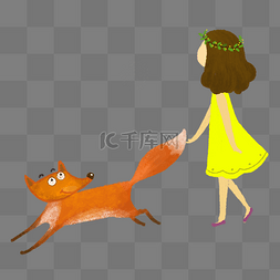 女孩和狐狸图片_女孩和红狐狸