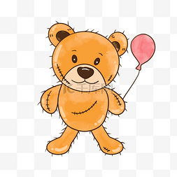 棕色泰迪熊图片_卡通手绘棕色泰迪熊气球插画