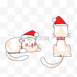 圣诞节线描图片_手绘线性扁平小猫背面