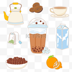 奶茶饮品矢量素材图片_线描奶茶配料矢量图
