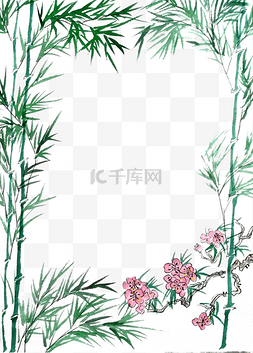 框水彩色图片_装饰水墨绿柳中国风国画边框春天