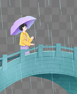 清明雨纷纷图片_清明节清明寒食节路上行人桥雨纷