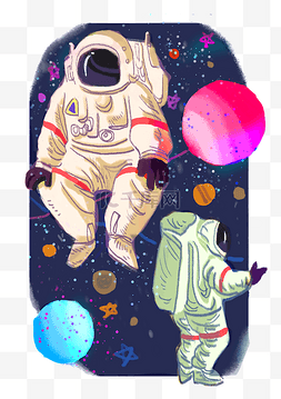 太空宇航员手绘图片_彩色卡通宇航员插画