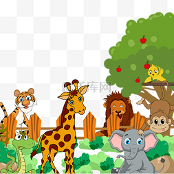 大象的图片_动物园里的动物插画大象和狮子