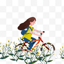 绿色植物旅游图片_骑自行车出行的美女