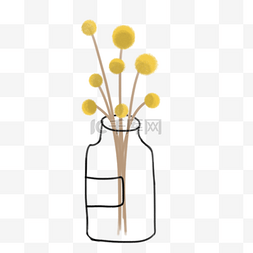 黄色瓶子免抠素材图片_手绘卡通瓶子里的植物免扣元素
