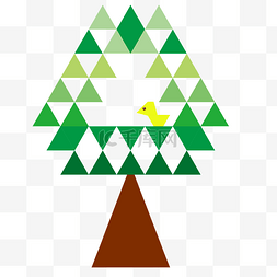 小鸟大树图片_三角形渐变树