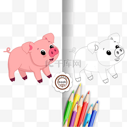 pig clipart black and white 黑白线稿可