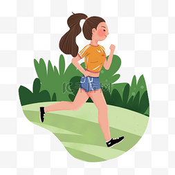 女生暑假户外跑步健身运动