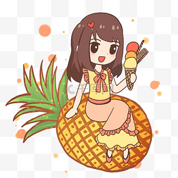 可爱水果菠萝图片_夏日吃热带水果冰淇淋