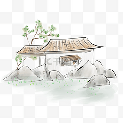 三只小猪房子图片_中国风房子里赏春的人