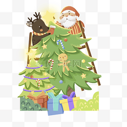 驯鹿圣诞树图片_卡通手绘圣诞节圣诞老人驯鹿圣诞