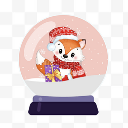 雪花水晶球图片_卡通可爱狐狸圣诞水晶球元素