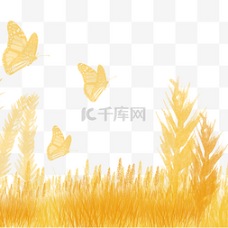 金色背景装饰图片_浪漫金色蝴蝶小麦装饰元素