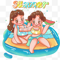 夏天漂浮在水面吃西瓜