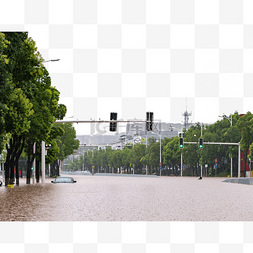 郑州加油河南加油图片_暴雨内涝被淹的街道车辆