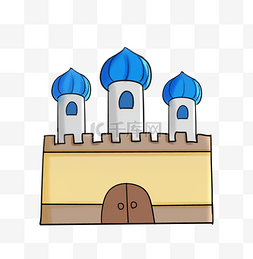 蓝色装饰图片_蓝色的城堡装饰插画