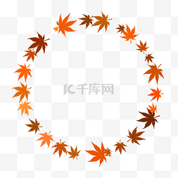 秋天橘色枫叶圆形边框