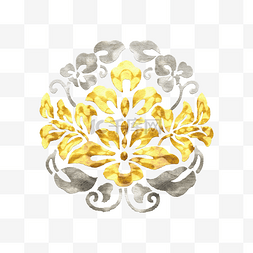 中国风古典金色金箔灵兽对称团花