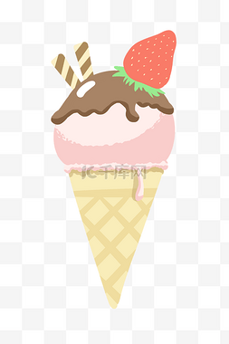 草莓甜筒冰激凌图片_夏季粉色冰激凌PNG