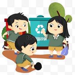 分类垃圾绿衣儿童