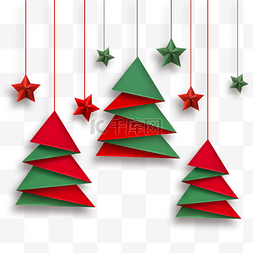 红色圣诞节剪纸图片_圣诞节剪纸创意圣诞树