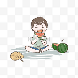 夏日清新孩童吃西瓜