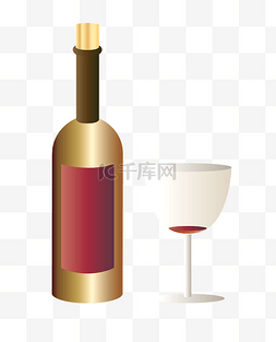 褐色标签图片_一瓶红酒与高脚杯
