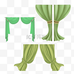 绿色花纹窗帘元素效果