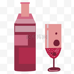 红酒瓶插画图片_立体红酒瓶酒杯插画