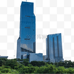 蓝色的高楼大厦图片_蓝色的高楼大厦和植物
