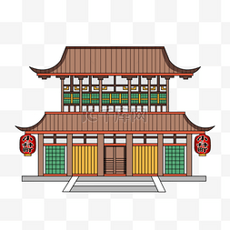 手绘传统风格日本寺庙